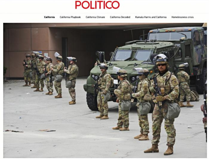 加州国民警卫队在洛杉矶街头部署。图/美国《政治报》