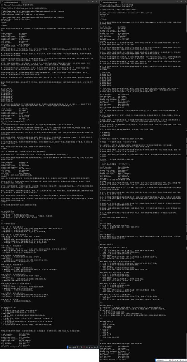 （左侧为Intel酷睿Ultra9 285H运行截图，右侧为AMD锐龙AI 9 HX370运行截图）