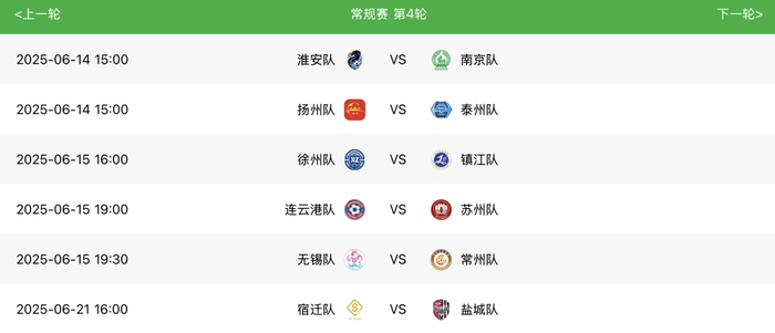       苏超第四轮赛程｜图源：懂球帝  