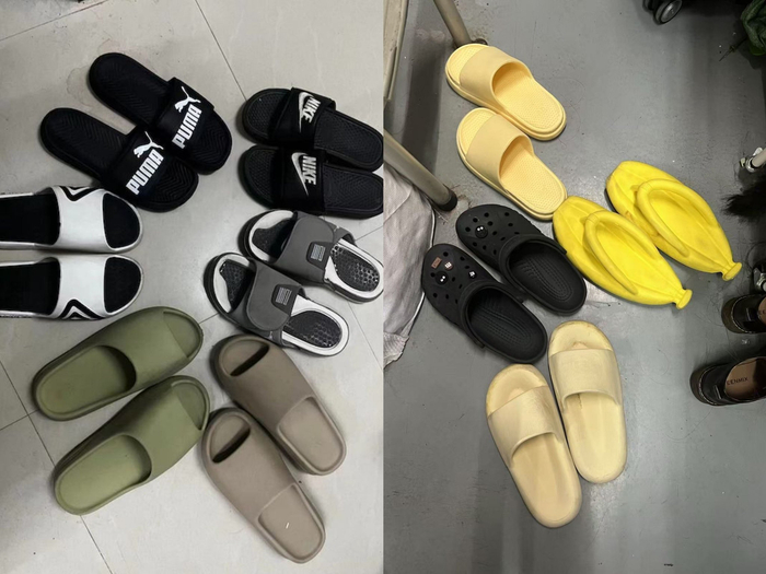 大学生的鞋柜里，既有品牌拖鞋，也有电商平台上随手买的二三十块的拖鞋。（图片来源：受访者供图）