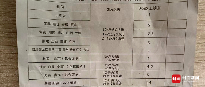 电商商家的运费标准 图片由受访者提供