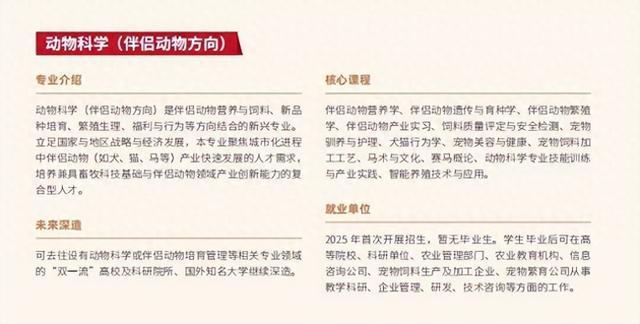 动物科学(伴侣动物方向)介绍(《中国农业大学2025年本科招生专业介绍》截图)
