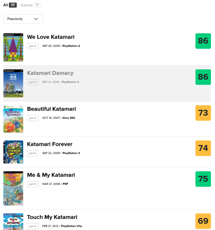 在MC上收录有17款《块魂》相关游戏，包括在2018年和2023年先后推出的两部高清重制版