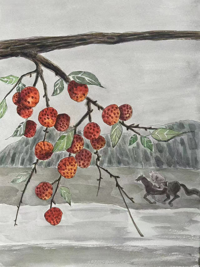 《长安的荔枝》手绘海报。 绘图 新京报记者刘玮