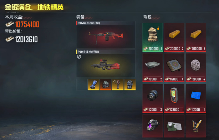 图注：摆满高价值物品的对局收益截图，是“地铁逃生”话题下最常见的内容