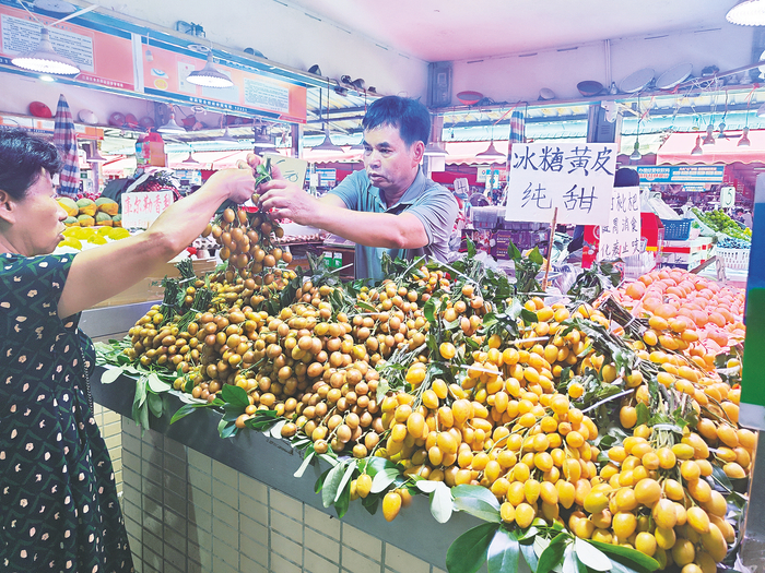     市民在选购黄皮果。    本报记者黎兆齐 摄