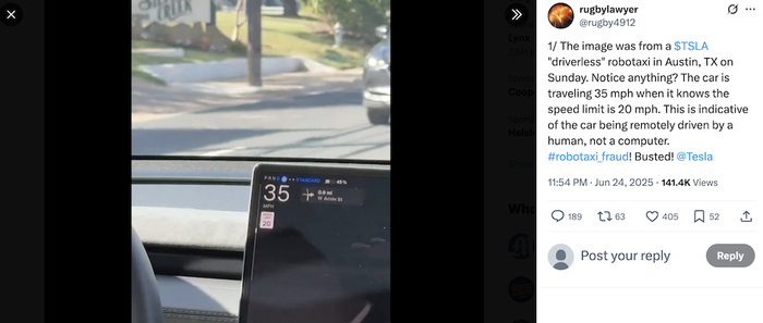 ▲网友发帖Robotaxi多次超速