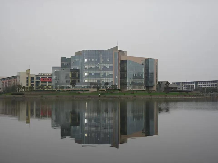 四川大学江安校区图书馆，入学时正值2008年北京奥运会期间，当时看到长得像火炬的图书馆特别激动。（图/受访者供图）