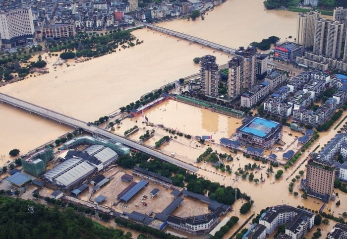 6月28日，“村超”所在地贵州省榕江县再度遭遇洪水。受访者供图