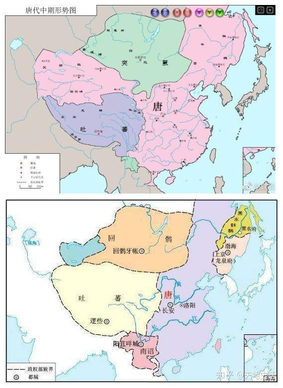 谭其骧《中国历史地图集》唐代中期、后期形势图 