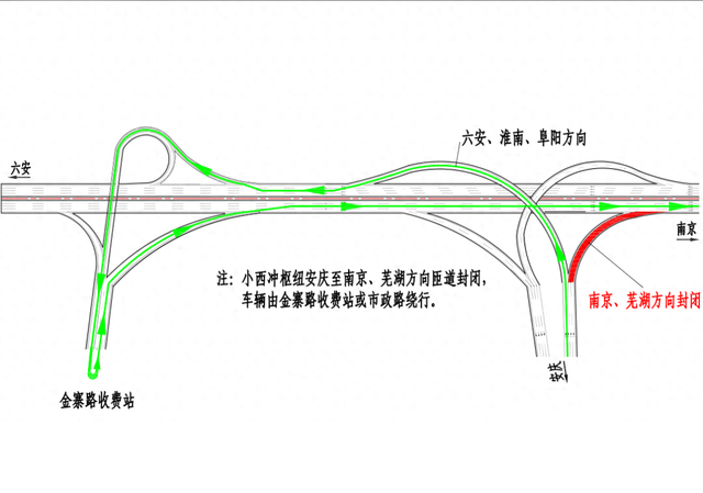 G3京台高速小西冲枢纽C匝道（安庆往南京、芜湖方向）示意图