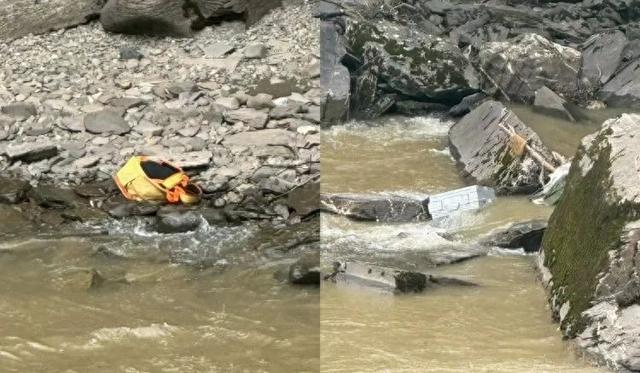 打捞上岸的行李箱和背包。 受访者供图 