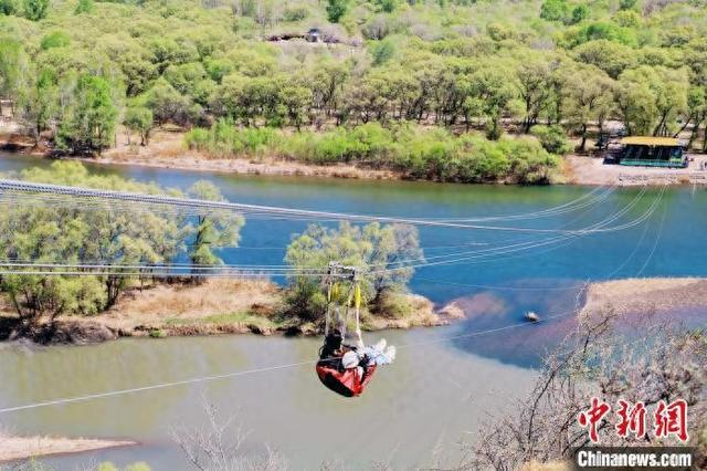 图为游客在洮儿河国家湿地公园畅玩滑索。 兴安盟融媒体中心供图