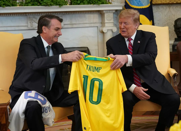 当地时间2019年3月19日，特朗普在白宫会见时任巴西总统博索纳罗