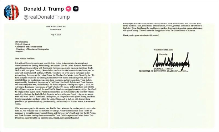 特朗普9日发布的公开信