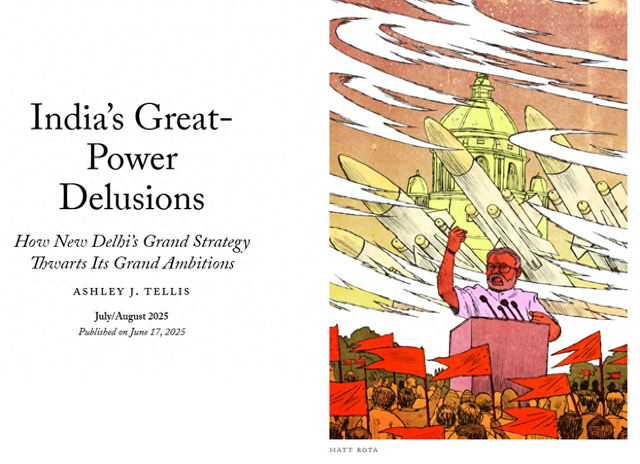 2025年6月，阿什利·泰利斯在《外交事务》上发布文章《印度的大国梦想》网络截图 