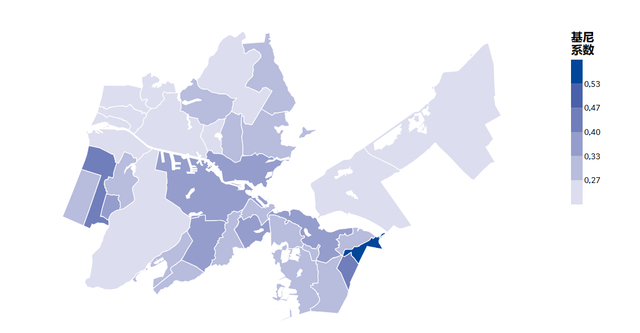 图4 阿姆斯特丹大都市区各城镇基尼系数