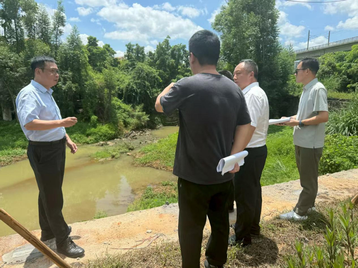 李杉针对解决园区积水内涝问题开展调研。