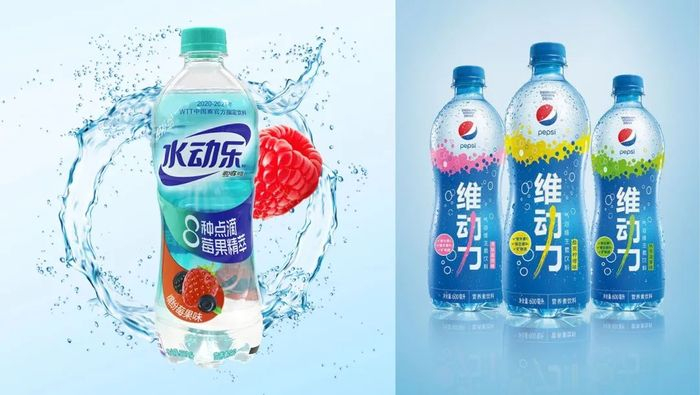 2015年左右上市的可口可乐水动乐（左）和百事可乐维动力（右）；图片来源：可口可乐、百事可乐