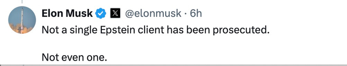 马斯克发布帖文截图 图源：社交平台X