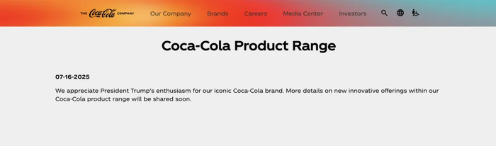 可口可乐公司对特朗普的回应声明截图。