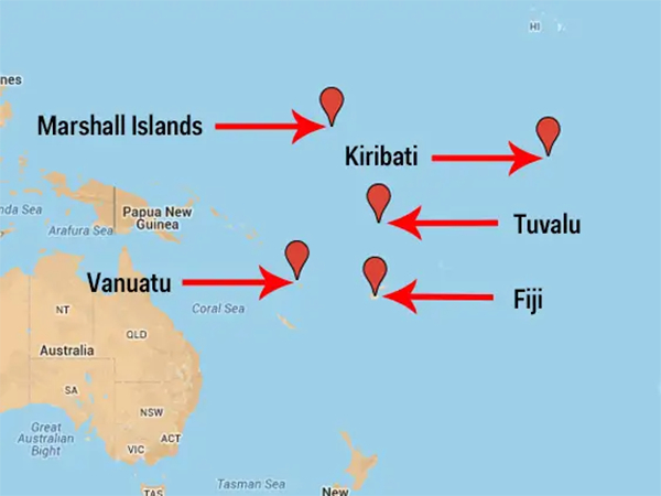 瓦努阿图（Vanuatu）和部分南太平洋岛国位置。