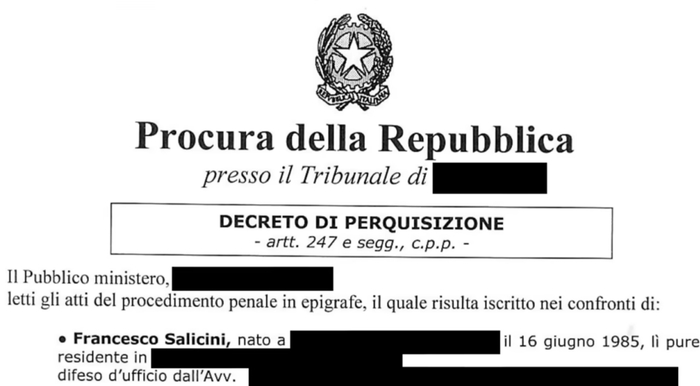 Salicini展示的当局搜查令