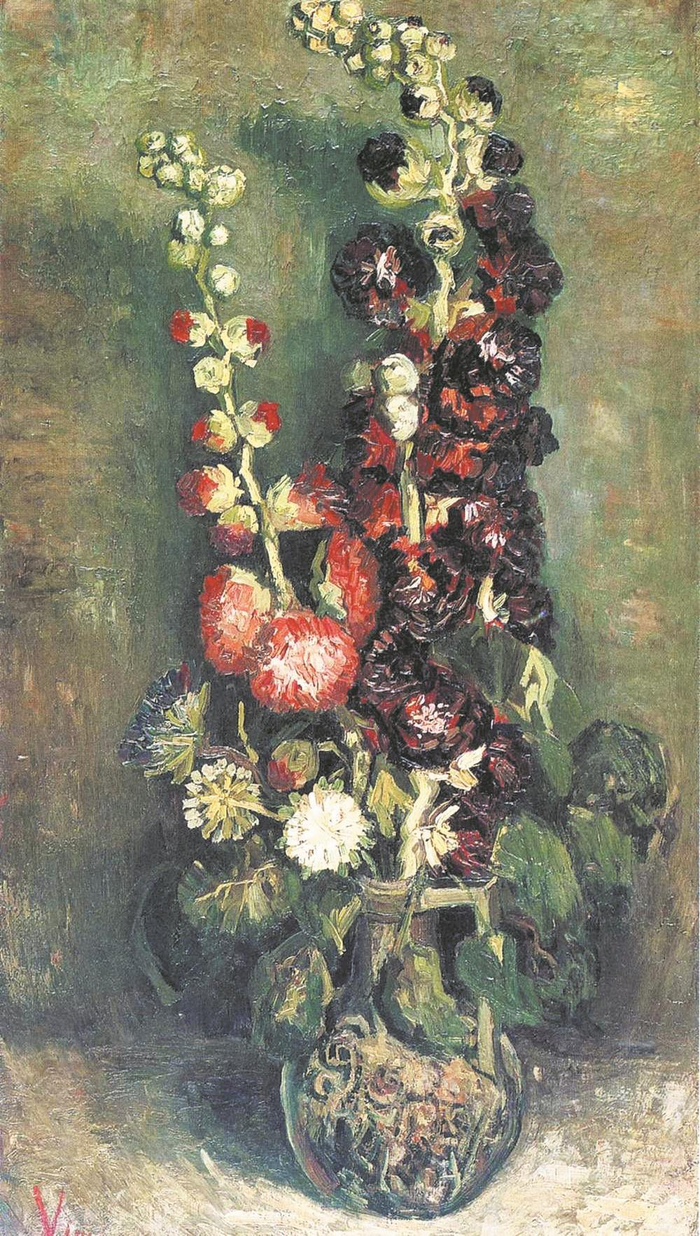     蜀葵花瓶。文森特·梵高 绘