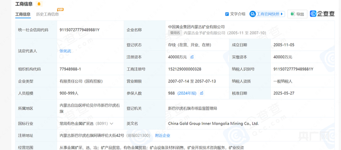 中金内蒙古矿业企业信息（央广网发 图源企查查）