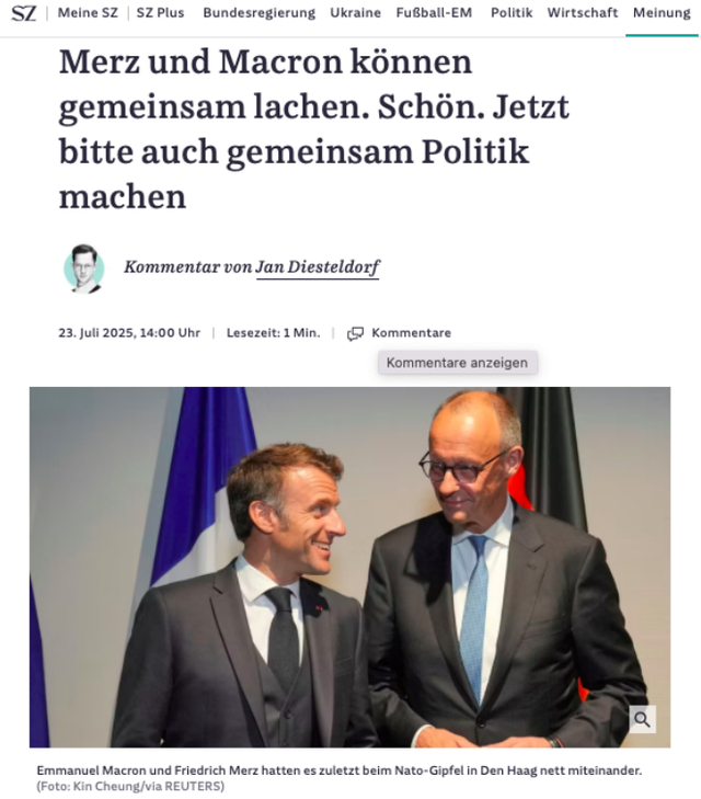 △德国《南德意志报》评论文章截图