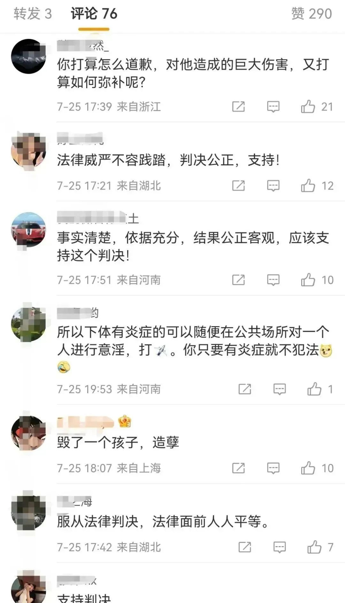 杨某发布判决结果后网友留言（网络截图）