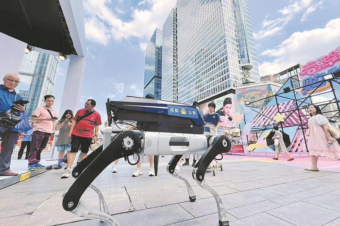     智能机器人走上春熙路街头。 图片由成都兴锦人形机器人科技有限公司提供