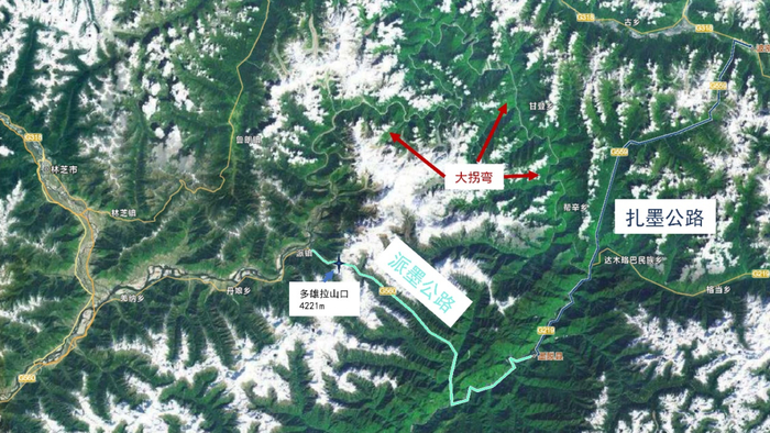 魄力超绝的派墨公路（添加标记自中国自然资源部天地图，审图号：GS（2025）1508号）
