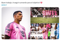 苏亚雷斯社媒庆祝胜利：干得好，继续努力朝着目标前进！