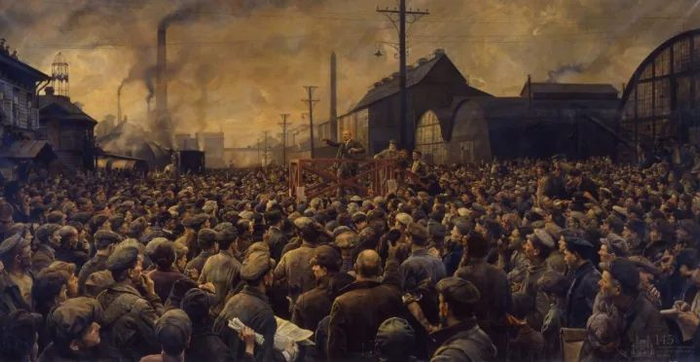 伊·伊·勃罗茨基 《1917年5月列宁在普基洛夫工厂工人大会演讲》 1929年 303厘米×575厘米