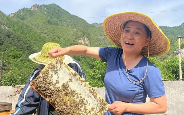 2024年7月，尹春燕带领村里人摇蜂蜜。受访者供图