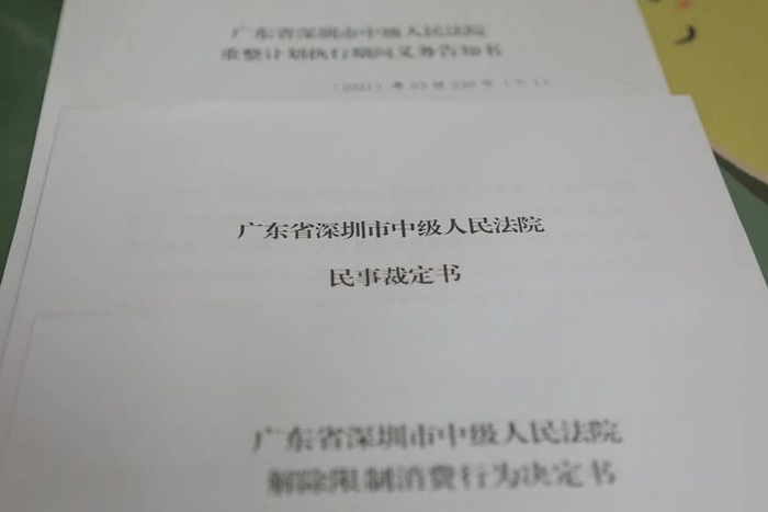 2021年7月19日，深圳破产法庭向当事人送达的个人破产“全国第一案”裁定书 李思佳 摄