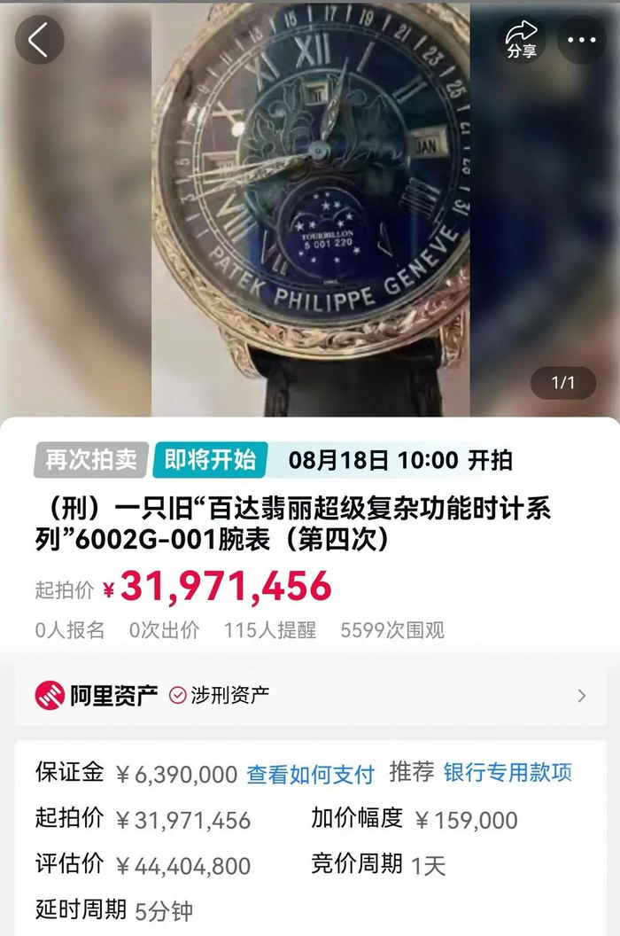 ▲百达翡丽腕表拍卖信息