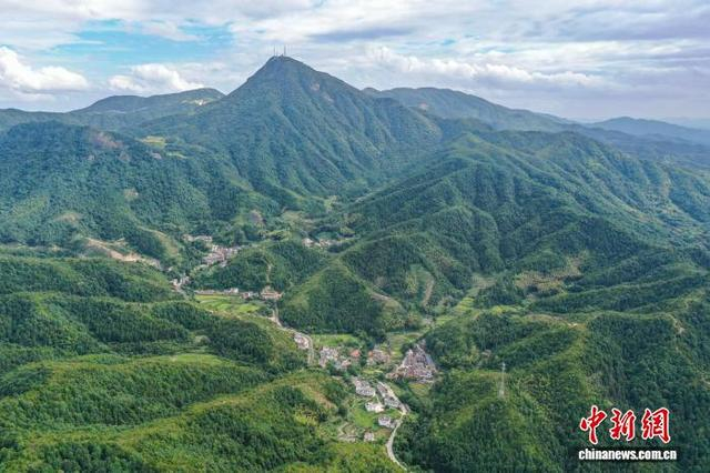 8月20日，江西赣州，航拍峰山国家森林公园，青山如黛风景秀美，农村公路蜿蜒如带。刘力鑫 摄