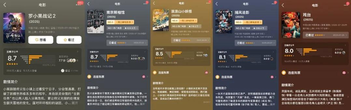 今年暑期档5部电影豆瓣评分超过8分。图 / 豆瓣截图