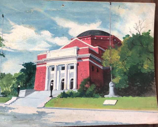 近日，南仁东在清华大学期间的部分画作首次公开。这是南仁东手绘的清华大礼堂画作。清华大学供图