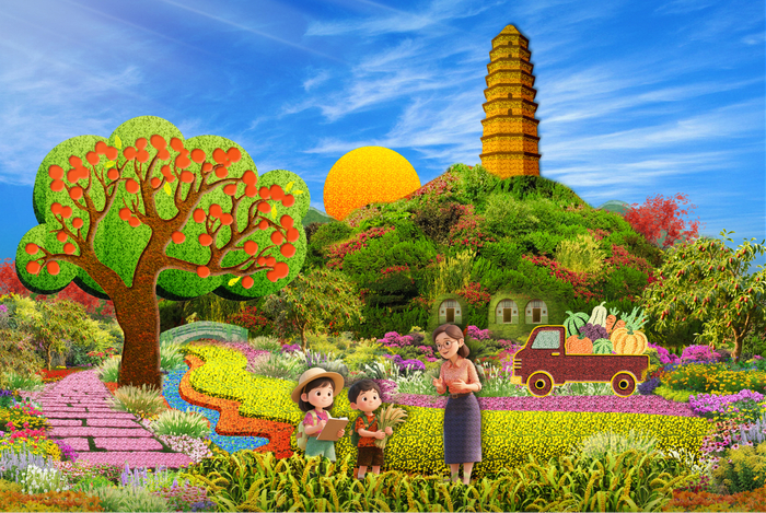 东单东北角——“光辉历程”花坛（转场花坛）。北京市园林绿化局供图