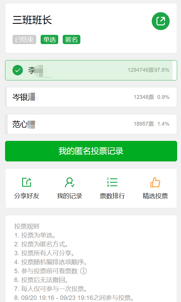 网络投票截图。
