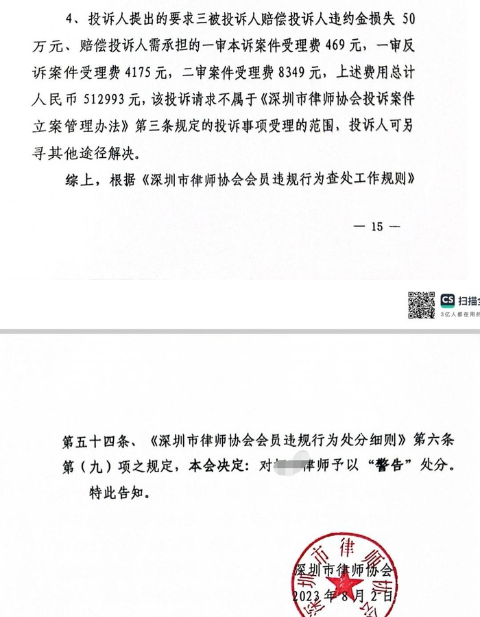 涉事律师被处罚记录（受访者供图）