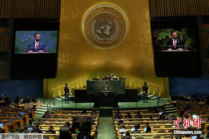 资料图：9月24日，叙利亚政权领导人艾哈迈德·沙拉在联合国大会上发表讲话。