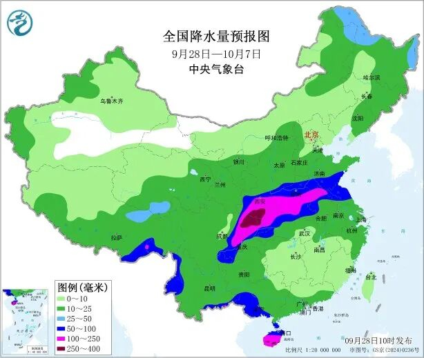 ▲未来十天全国降水量。图据中国天气网