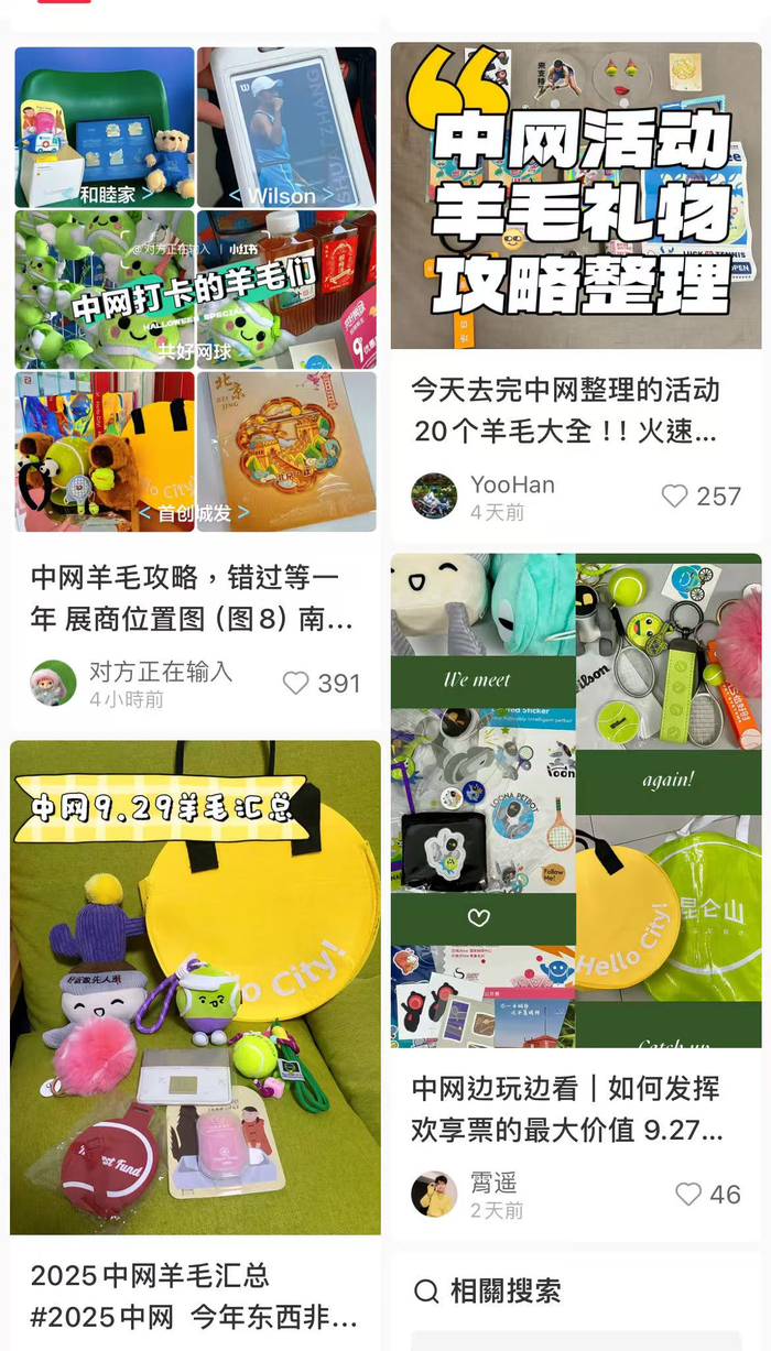 网友分享到中网赛场收集周边的心得/图片来源：小红书