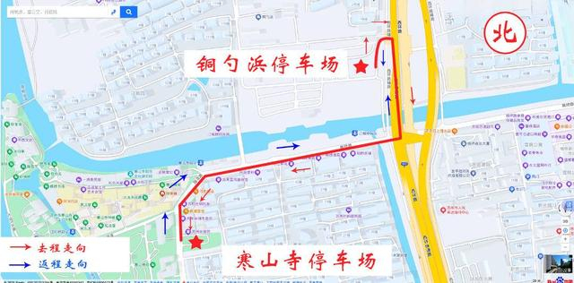 定制（铜勺浜停车场-寒山寺停车场）线路走向示意图