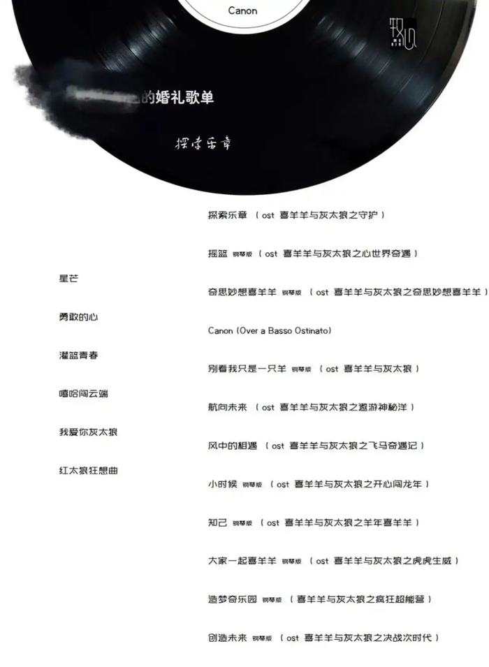 ▲可可的“羊村”婚礼歌单