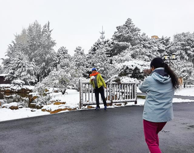 市民沉醉于初雪美景，用镜头记录下冬日瞬间。